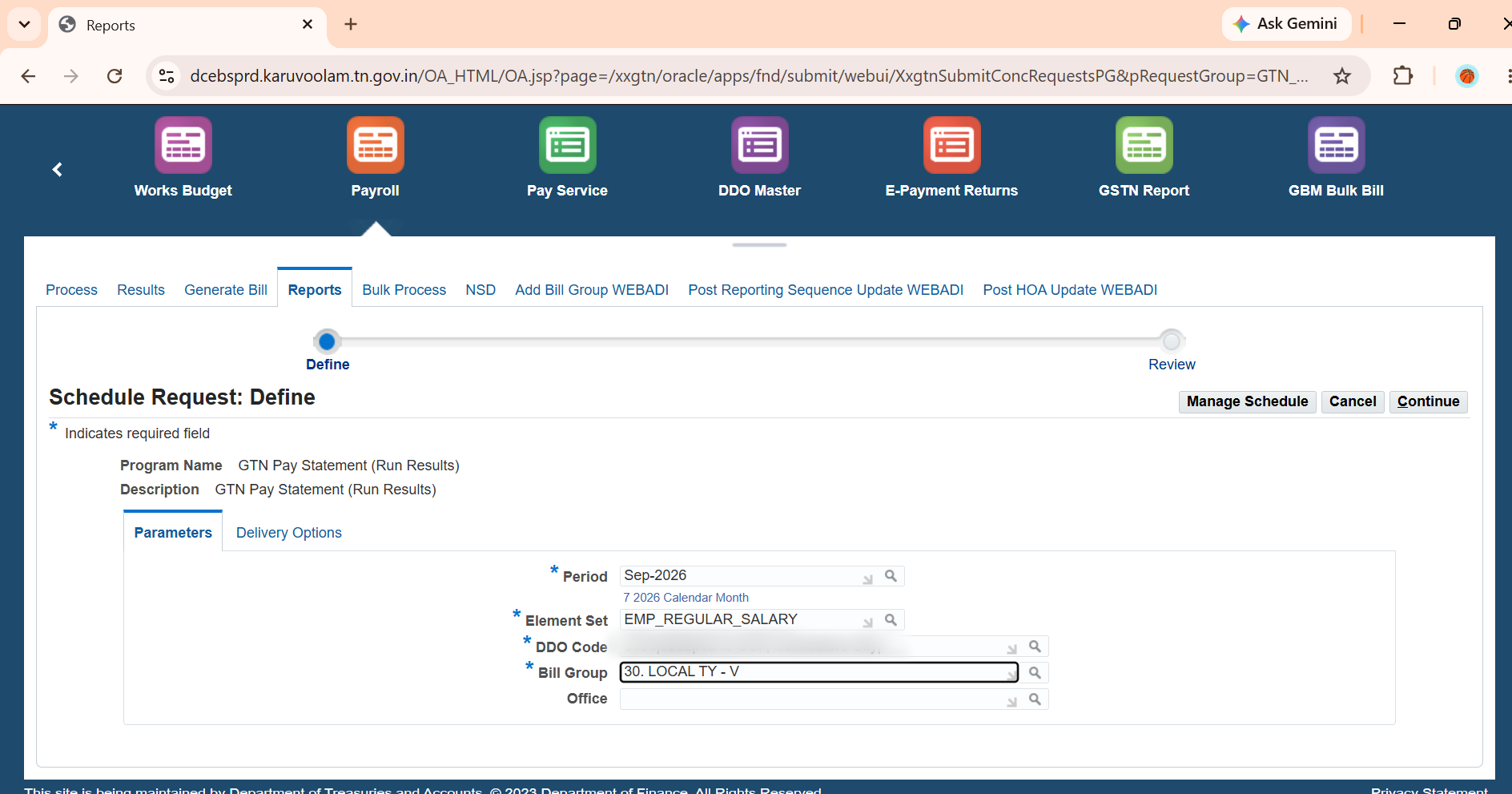 IFHRMS Schedule request Bill Group fillup