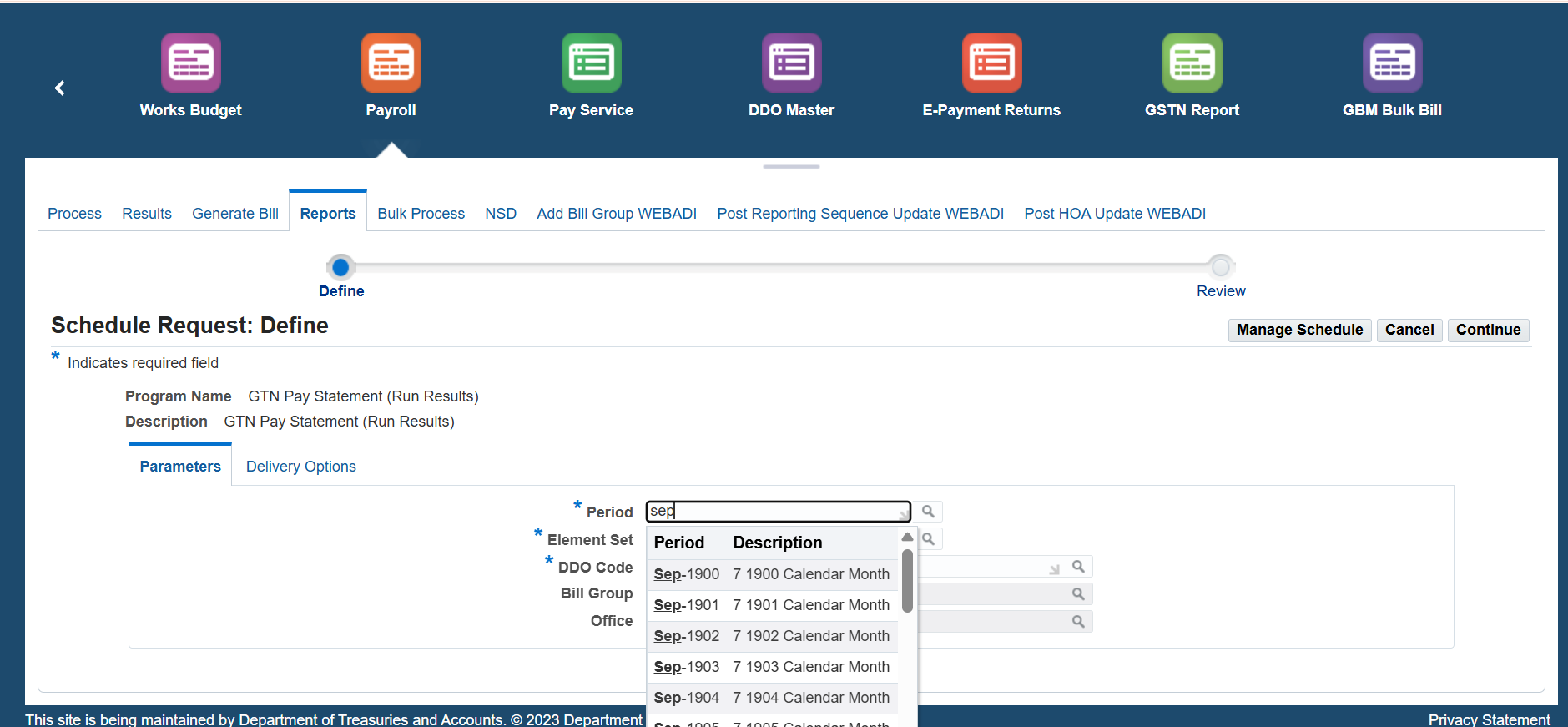 IFHRMS Schedule Request Define Page with filter one